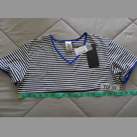 TOF Paris Sailor Crop Top, blue, size L, NWT - Picture 8 of 13